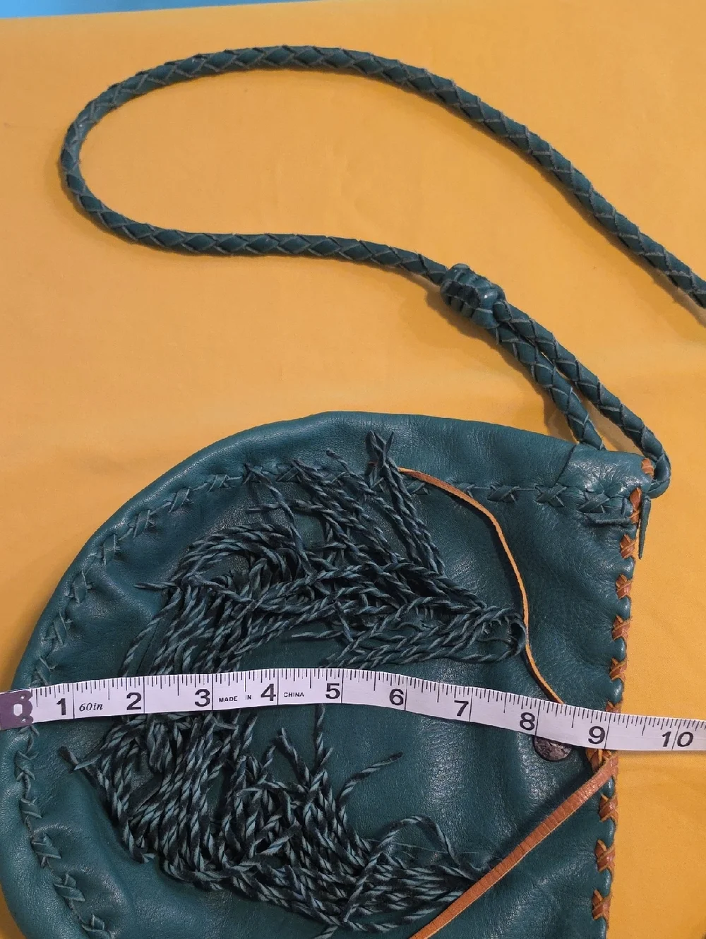 Handmade Leather Crossbody Purse- Boho Fringe & Braid Design - Forest Green